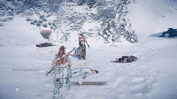 Po obejrzeniu cut-scenki z walki w górach podejdźcie do zwłok Zenitki - Horizon Forbidden West: Kolebka ech (Cradle of Echoes) - solucja, opis przejścia - Horizon Forbidden West - poradnik do gry