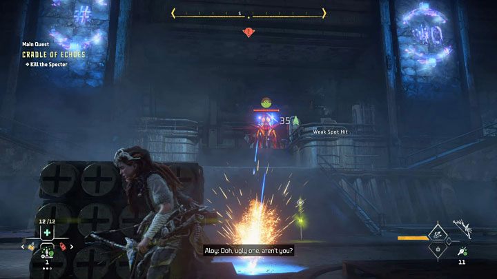 Do atakowania bossa początkowo używajcie pocisków wykorzystujących wspomniane powyżej żywioły, przy czym sprawdzą się również strzały specjalizujące się w odrywaniu elementów pancerza maszyn (Tear) - Horizon Forbidden West: Kolebka ech (Cradle of Echoes) - solucja, opis przejścia - Horizon Forbidden West - poradnik do gry