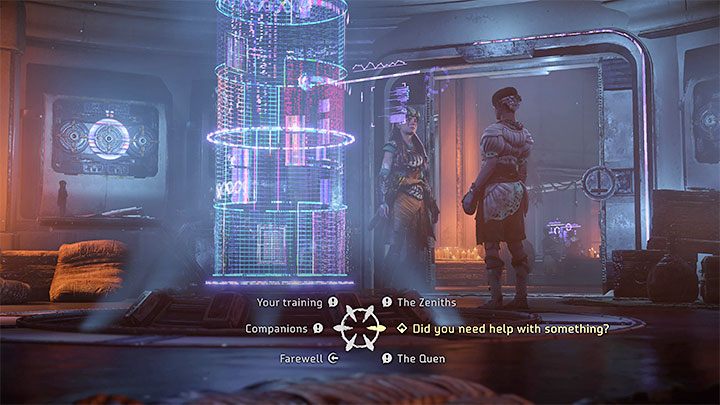 Możecie zagadać do Alvy i zaoferować jej pomoc przy rozwiązaniu jej problemu (prawa opcja dialogowa z powyższego obrazka) - Horizon Forbidden West: Zabronione dziedzictwo (Forbidden Legacy) - quest Alvy, solucja, opis przejścia - Horizon Forbidden West - poradnik do gry