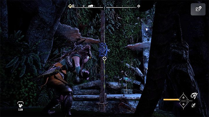 Znajdźcie się w szybie i doskakujcie do kolejnych żółtych krawędzi - Horizon Forbidden West: Zabronione dziedzictwo (Forbidden Legacy) - quest Alvy, solucja, opis przejścia - Horizon Forbidden West - poradnik do gry