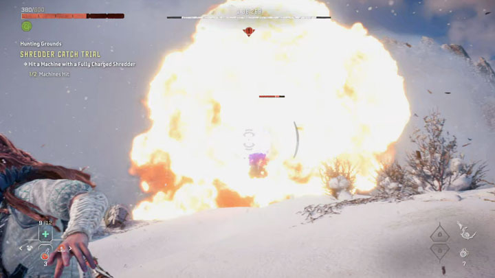 Musicie wykonać dwa kolejne rzuty i dwa razy złapać dysk (a więc łącznie trzy razy w serii) - Horizon Forbidden West: Tereny łowieckie: Góry Urwiste - opis przejścia prób - Horizon Forbidden West - poradnik do gry