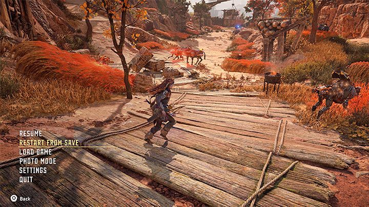 Rozpoczęte próby możecie zrestartować lub anulować i jest to dobry pomysł jeśli walki nie idą po Waszej myśli albo źle przygotowaliście się do wyzwania - Horizon Forbidden West: Tereny łowieckie (Hunting Grounds) - lista i ogólne informacje - Horizon Forbidden West - poradnik do gry