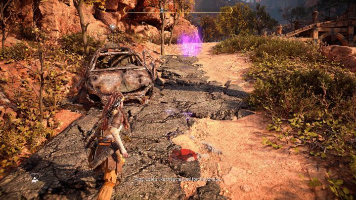 Fokusem zaznaczcie odnalezione ślady krwi i podążajcie za nimi do mostu - Horizon Forbidden West: Cień przeszłości (Shadow from the Past) - solucja, opis przejścia - Horizon Forbidden West - poradnik do gry