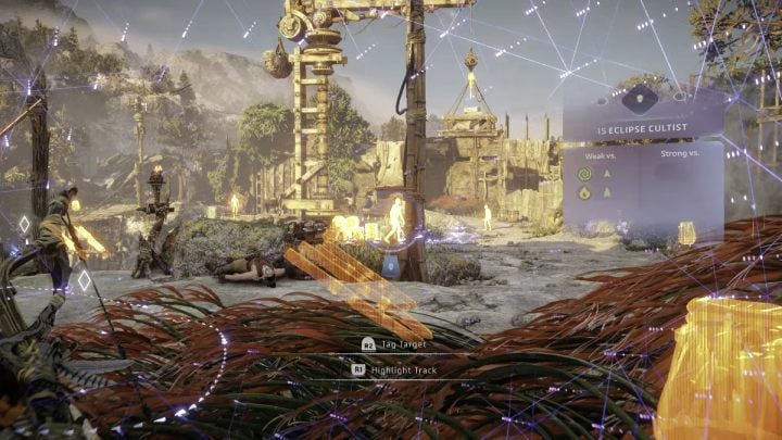 Zeskoczcie w dół na teren obozu i po kolei zabijcie wszystkich strażników przy wejściu - Horizon Forbidden West: Cień na zachodzie (Shadow in the West) - solucja, opis przejścia - Horizon Forbidden West - poradnik do gry