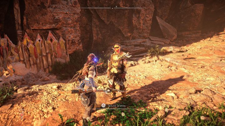 Podążajcie za Drakką i porozmawiajcie z nim gdy dotrzecie do kanionu - Horizon Forbidden West: Pragnienie łowów (Thirst for the Hunt) - solucja, opis przejścia - Horizon Forbidden West - poradnik do gry