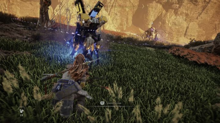 Na terenie walki będą przebywać 4 maszyny, 2 niszczyciele (Ravagers) i 2 kłorogi (Fanghorns) - Horizon Forbidden West: Pragnienie łowów (Thirst for the Hunt) - solucja, opis przejścia - Horizon Forbidden West - poradnik do gry