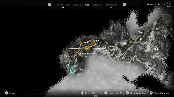 Udajcie się do wieży obserwacyjnej na zachód od osady Bastion - Horizon Forbidden West: Zawołanie i odpowiedź (Call and Response) - solucja, opis przejścia - Horizon Forbidden West - poradnik do gry