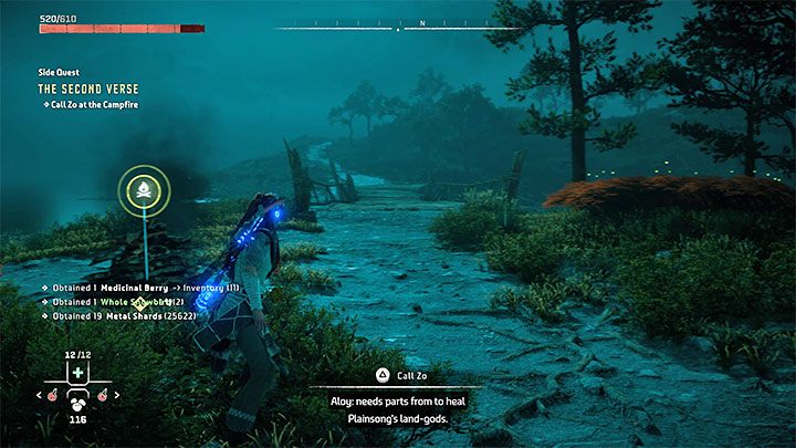Po dodaniu opisywanego zadania do dziennika musicie dotrzeć do wskazanego ogniska na mapie świata - Horizon Forbidden West: Druga zwrotka (The Second Verse), quest Zo - solucja, opis przejścia - Horizon Forbidden West - poradnik do gry