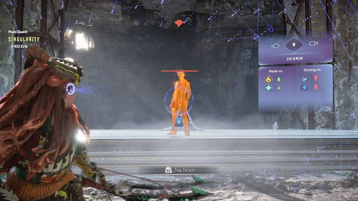 Pomimo tego, że nie walczycie z jedną z maszyn, powinniście wyjątkowo użyć fokusu na Eriku - Horizon Forbidden West: Erik - boss, jak pokonać Zenita z głównego zadania Osobliwość? - Horizon Forbidden West - poradnik do gry