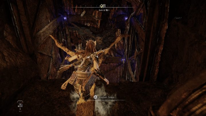 Wejdźcie przez mały otwór do jaskini, zeskoczcie w dół i porozmawiajcie z Kentokkiem - Horizon Forbidden West: Potop (The Deluge) - solucja, opis przejścia - Horizon Forbidden West - poradnik do gry