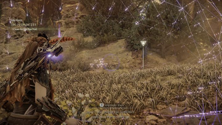 Ponownie uruchomcie fokus i zaznaczcie odnalezione ślady - Horizon Forbidden West: Taras (The Promontory) - solucja, opis przejścia - Horizon Forbidden West - poradnik do gry