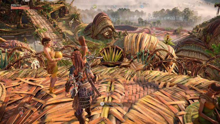 Porozmawiajcie z Shale w Pieśni Ziemi, którą znajdziecie na dachu pomieszczenia ze strojami - Horizon Forbidden West: Starodrzew (The Oldgrowth) - solucja, opis przejścia - Horizon Forbidden West - poradnik do gry