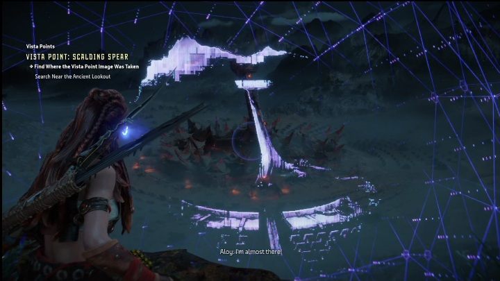 Aby dostać się do miejsca, w którym możecie połączyć hologram wystarczy wejść na drzewo przy przepaści - Horizon Forbidden West: Punkty Vista Point - lista wszystkich - Horizon Forbidden West - poradnik do gry