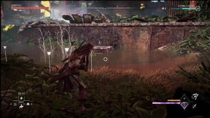 Waszym kolejnym zadaniem będzie strącenie skrzyni do wody, a następnie wyciągnięcie jej na brzeg przy pomocy linki z hakiem - Horizon Forbidden West: Rachunek - jak zdobyć? - Horizon Forbidden West - poradnik do gry