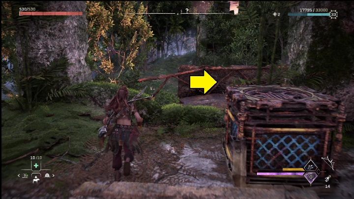 Po dotarciu na wyższe piętro wypchnijcie skrzynię z windy, a sami udajcie się na teren zaraz za szybem - Horizon Forbidden West: Rachunek - jak zdobyć? - Horizon Forbidden West - poradnik do gry