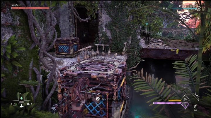 Przepchnijcie skrzynię przez przejście i zrzućcie ją na piętro niżej - Horizon Forbidden West: Rachunek - jak zdobyć? - Horizon Forbidden West - poradnik do gry