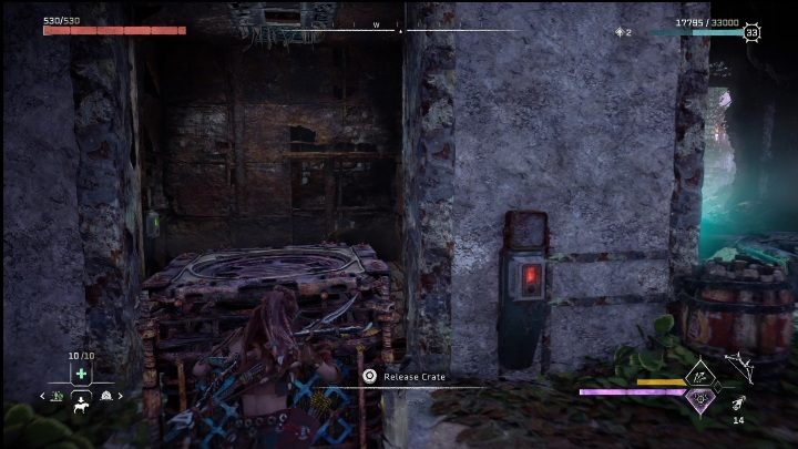 Kolejnym krokiem jest wepchnięcie skrzyni do windy - Horizon Forbidden West: Rachunek - jak zdobyć? - Horizon Forbidden West - poradnik do gry