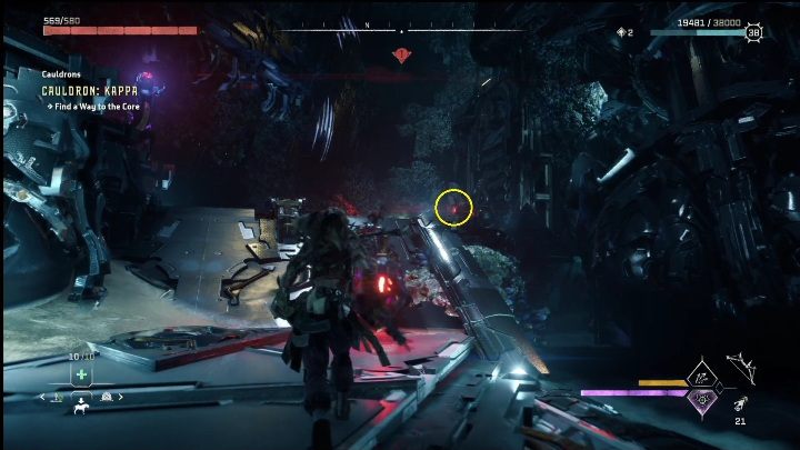 Na górze zobaczycie czerwony mechanizm do przejmowania - Horizon Forbidden West: Kocioł KAPPA (Ostoja strażników)- lokalizacja, opis przejścia - Horizon Forbidden West - poradnik do gry