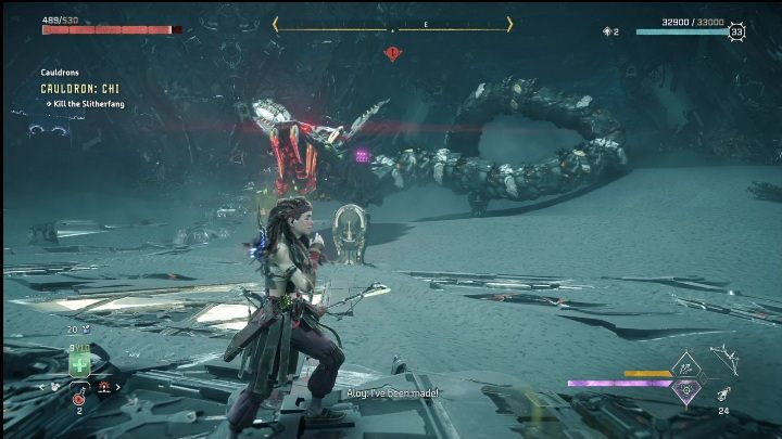 W tym miejscu pojawi się boss, który praktycznie zeskoczy z sufitu - Horizon Forbidden West: Kocioł CHI (Ostoja strażników)- lokalizacja, opis przejścia - Horizon Forbidden West - poradnik do gry