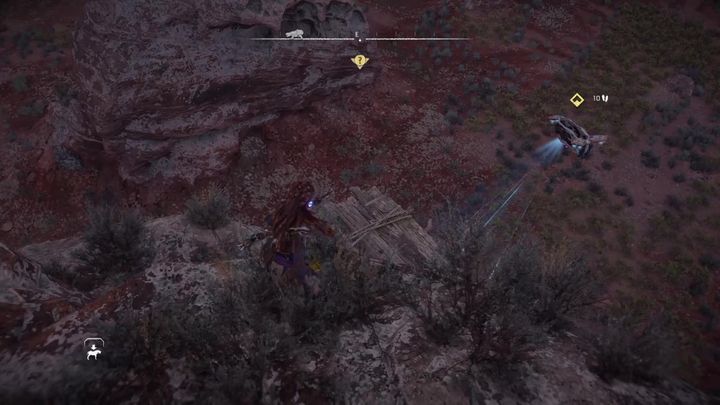 Aby się dostać do dronu należy wspiąć się na formację skalną, wokół której on krąży - Horizon Forbidden West: Drony badawcze - lista wszystkich - Horizon Forbidden West - poradnik do gry