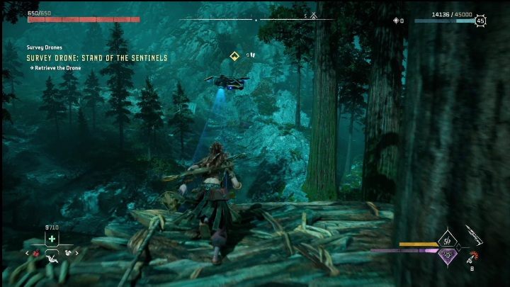 Aby zdobyć dron musicie dostać się na najwyższą drewnianą półkę przy drzewie - Horizon Forbidden West: Drony badawcze - lista wszystkich - Horizon Forbidden West - poradnik do gry