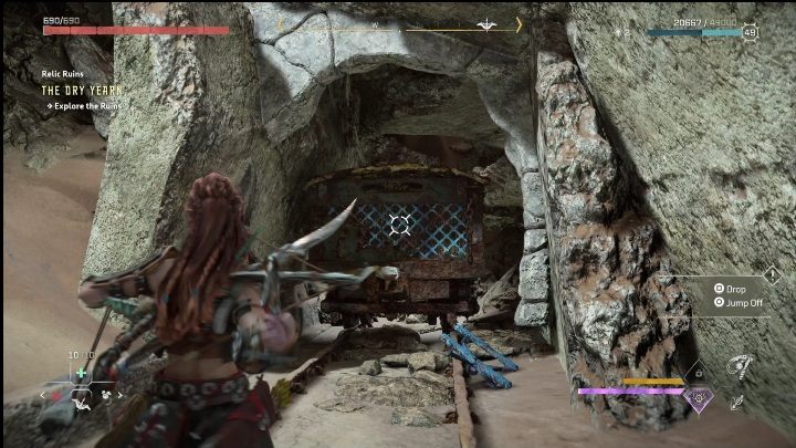 Będąc już na drugiej stronie budynku musicie zniszczyć skały, które blokują Wam dojście do wózka - Horizon Forbidden West: Czasy Stanfortu - jak zdobyć? - Horizon Forbidden West - poradnik do gry