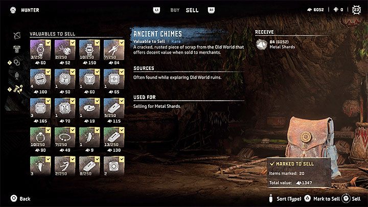 Inna bardzo dobra technika to sprzedawanie bezużytecznych lub niechcianych rzeczy z inwentarza - Horizon Forbidden West: Jak zarabiać i wydawać pieniądze (okruchy metalu)? - Horizon Forbidden West - poradnik do gry