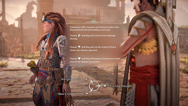 W niektórych rozmowach z ważnymi postaciami fabularnymi mogą pojawiać się opcje dialogowe powiązane ze stanem emocjonalnym Aloy - Horizon Forbidden West: Czy w grze są ważne wybory? - Horizon Forbidden West - poradnik do gry