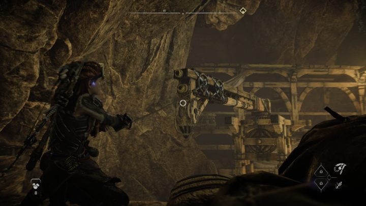 Użyjcie przyciągacza (Pullcaster), aby przyciągnąć drewniany element, następnie wskoczcie na niego i przeskoczcie na tory - Horizon Forbidden West: Kłopoty po szyję (Deep Trouble) - solucja, opis - Horizon Forbidden West - poradnik do gry