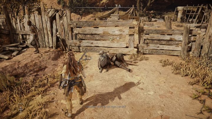 Gdy wyeliminujecie zagrożenie, podejdźcie do drewnianej barykady i porozmawiajcie z uchodźczynią - Horizon Forbidden West: Droga Zmierzchu (The Twilight Path) - solucja, opis - Horizon Forbidden West - poradnik do gry