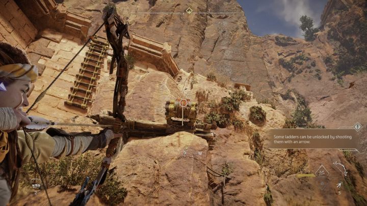 Opuśćcie drabinę przy pomocy łuku i wejdźcie na skałę - Horizon Forbidden West: Droga Zmierzchu (The Twilight Path) - solucja, opis - Horizon Forbidden West - poradnik do gry