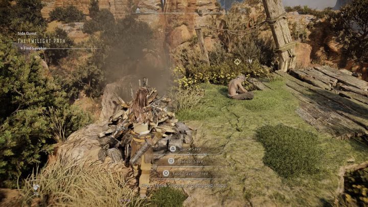 Gdy dotrzecie na górę, porozmawiajcie z Savoharem siedzącym przy ognisku - Horizon Forbidden West: Droga Zmierzchu (The Twilight Path) - solucja, opis - Horizon Forbidden West - poradnik do gry