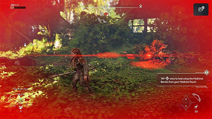 Podczas walk nie możecie zapominać o tym, że Aloy może łatwo zginąć, szczególnie jeśli jakiemuś przeciwnikowi uda się pomyślnie wyprowadzić silny atak zadający sporo obrażeń - Horizon Forbidden West: Porady na start - Horizon Forbidden West - poradnik do gry