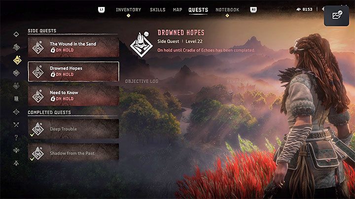 W dalszej części kampanii może też dojść do sytuacji wstrzymania wszystkich rozpoczętych questów i powyższy obrazek prezentuje przykład takiej sytuacji - Horizon Forbidden West: Dlaczego misja jest wstrzymana (Mission On Hold)? - Horizon Forbidden West - poradnik do gry