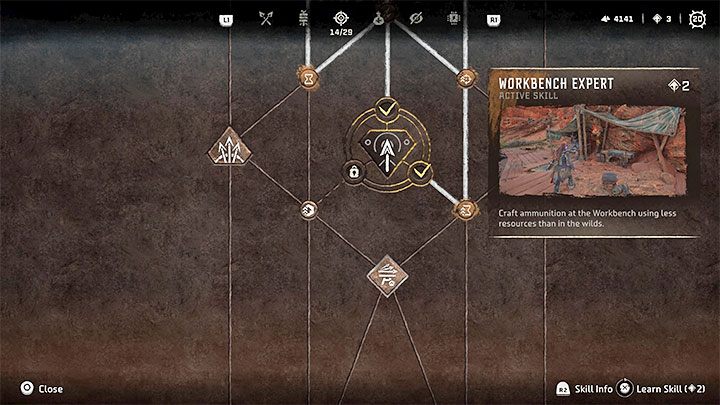Umiejętność Ekspert warsztatów (Workbench Expert) pozwala na ograniczanie ilości surowców potrzebnych do produkcji amunicji - Horizon Forbidden West: Jak uzupełniać amunicję (strzały, pociski, bomby)? - Horizon Forbidden West - poradnik do gry