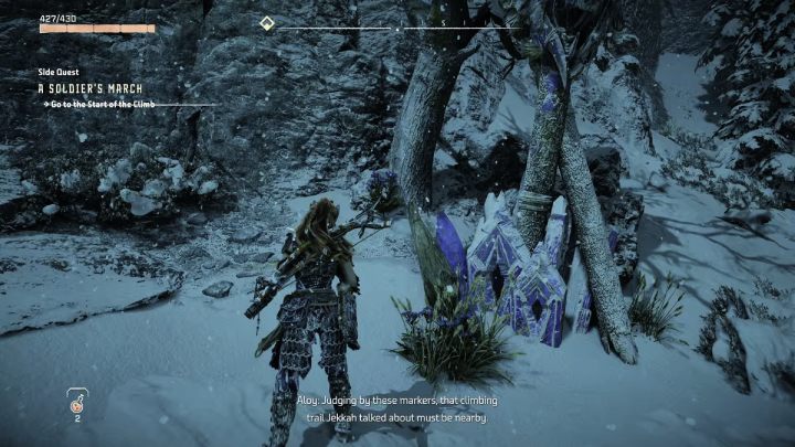 Udajcie się na zachód od osady Bastion na początek ścieżki wspinaczkowej - Horizon Forbidden West: Marsz Żołnierza (A Soldiers March) - solucja, opis przejścia - Horizon Forbidden West - poradnik do gry