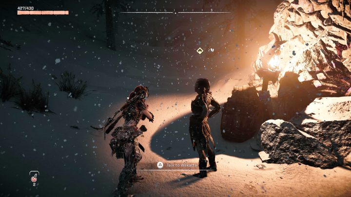 Gdy dotrzecie na górę, porozmawiajcie z mężczyzną przy ognisku - Horizon Forbidden West: Marsz Żołnierza (A Soldiers March) - solucja, opis przejścia - Horizon Forbidden West - poradnik do gry