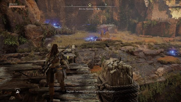 Stojąc na końcu mostu możecie z łatwością zestrzelić wszystkie maszyny - Horizon Forbidden West: Sygnały Słońca (Signals of the Sun) - solucja, opis - Horizon Forbidden West - poradnik do gry