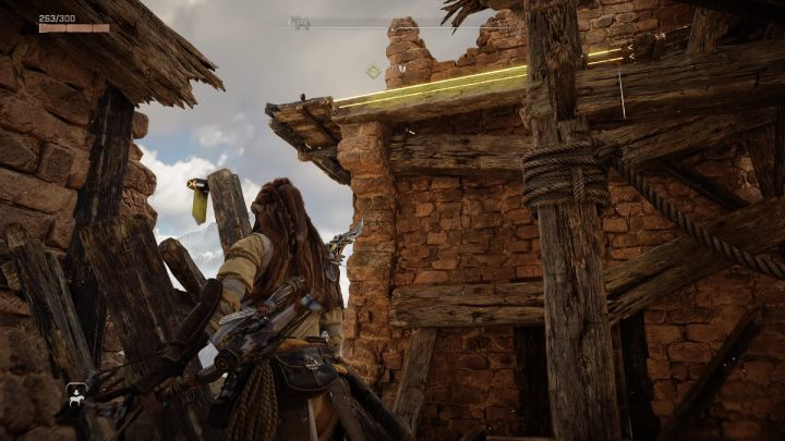 Przeskanujcie otoczenie i wskoczcie na uchwyt z lewej strony, następnie przeskoczcie na belkę - Horizon Forbidden West: Sygnały Słońca (Signals of the Sun) - solucja, opis - Horizon Forbidden West - poradnik do gry