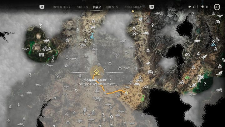 Udajcie się do wyznaczonego miejsca, na zachód od obozu Nigdzieś - Horizon Forbidden West: Siła sygnału (Signal Spike) - solucja, opis przejścia - Horizon Forbidden West - poradnik do gry