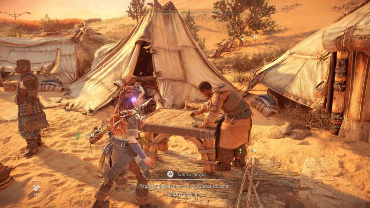 Porozmawiajcie z Porgufem w obozie Nigdzieś (Camp Nowhere), zlokalizowanym na południe od bazy - Horizon Forbidden West: Granica opłacalności (Breaking Even) - solucja, opis przejścia - Horizon Forbidden West - poradnik do gry
