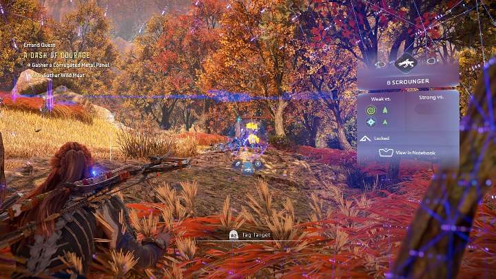 Jeśli jest to Wasza pierwsza styczność z Horizon Forbidden West i nie graliście wcześniej w pierwszą odsłonę gry, warto sprawdzić każdego przeciwnika fokusem (R3), aby poznać jego słabe i mocne strony i podświetlić ścieżkę, po której będzie się poruszał - Horizon Forbidden West: Walka i skradanie się - Horizon Forbidden West - poradnik do gry