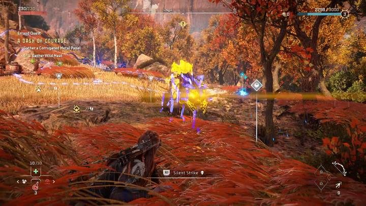 Cichą eliminację (Bezszelestny cios) można także wykonać w przypadku, gdy schowacie się w trawie i zaczekacie, aż przeciwnik sam do Was podejdzie - Horizon Forbidden West: Walka i skradanie się - Horizon Forbidden West - poradnik do gry