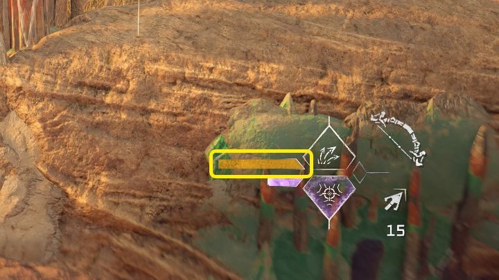 Pasek kondycji broni znajdziecie w prawym dolnym rogu ekranu, zaraz obok ikony broni, w miejscu widocznym na powyższym obrazku - Horizon Forbidden West: Jak odnawiać kondycję (stamina) broni? - Horizon Forbidden West - poradnik do gry