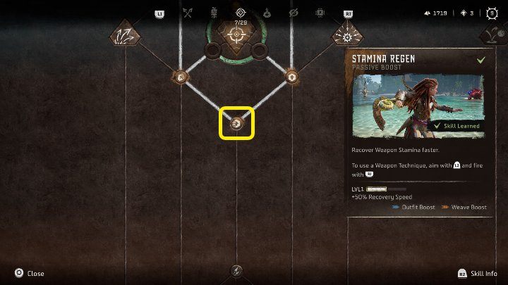 Niezwykle przydatna jest pasywna umiejętność Regeneracja Kondycji (Stamina Regen), która dodaje +50% do odzyskiwania Kondycji broni - Horizon Forbidden West: Jak odnawiać kondycję (stamina) broni? - Horizon Forbidden West - poradnik do gry