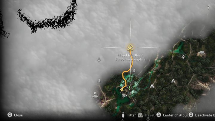 Udajcie się do ogniska, o którym wspomniał Kavvoh, na północ od osady Krawędź - Horizon Forbidden West: Krew za krew (Blood for Blood) - solucja, opis przejścia - Horizon Forbidden West - poradnik do gry