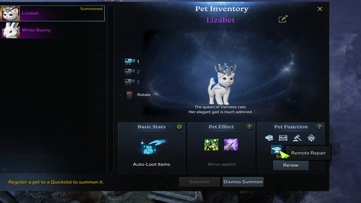 Aby skorzystać z funkcji naprawy poprzez Peta, otwórzcie okno zwierząt (Alt+P) i wybierzcie ikonę kowadła przy zwierzęciu - Lost Ark: Naprawa - czy można zdalnie? - Lost Ark - poradnik do gry 