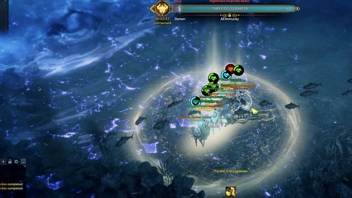 Ten, kto zniszczy złotą, otrzyma złoty okrąg podążający za graczem, będący bezpieczną strefą, w której muszą schować się gracze, by uchronić się przed atakiem z mechaniką wipe - Lost Ark: Alarics Sanctuary - boss , jak pokonać? - Lost Ark - poradnik do gry 