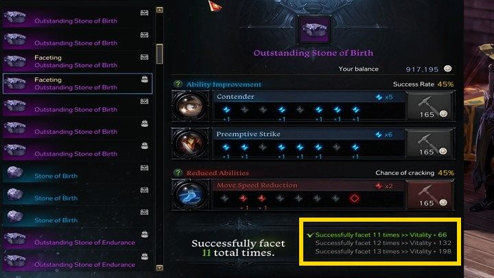 Klikając przycisk z młotkiem po prawej stronie przy danej pozycji, macie procentową szansę, że dany engraving otrzyma 1 node - Lost Ark: Engravings, Ability Stones i Faceting - Lost Ark - poradnik do gry