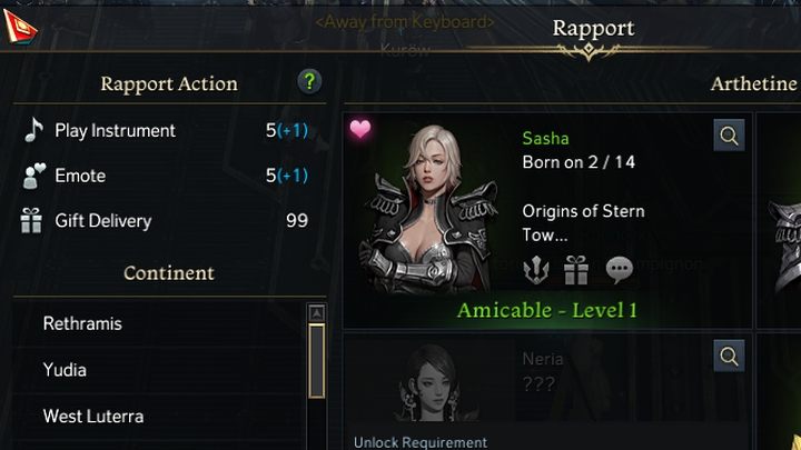 Budowanie postępu relacji z NPCami (Rapport) również jest powiązane z mijaniem doby - wraz z kolejnym dniem resetuje się licznik Akcji, jaki możecie wykonać (dostarczone prezenty, emotki i melodie grane dla swoich ulubieńców) - Lost Ark: Codzienne aktywności - lista wszystkich - Lost Ark - poradnik do gry 